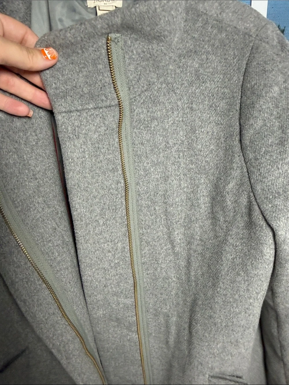 J. Crew women’s Light Gray Wool Blend Asymmetric Zip Pea Coat beautiful - Picture 4 of 7
